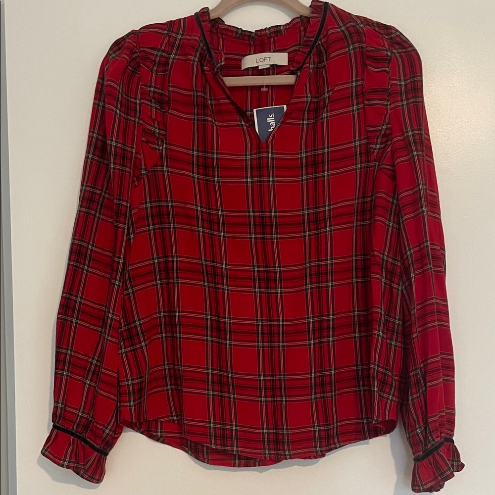LOFT Red Plaid Women's Top xs new